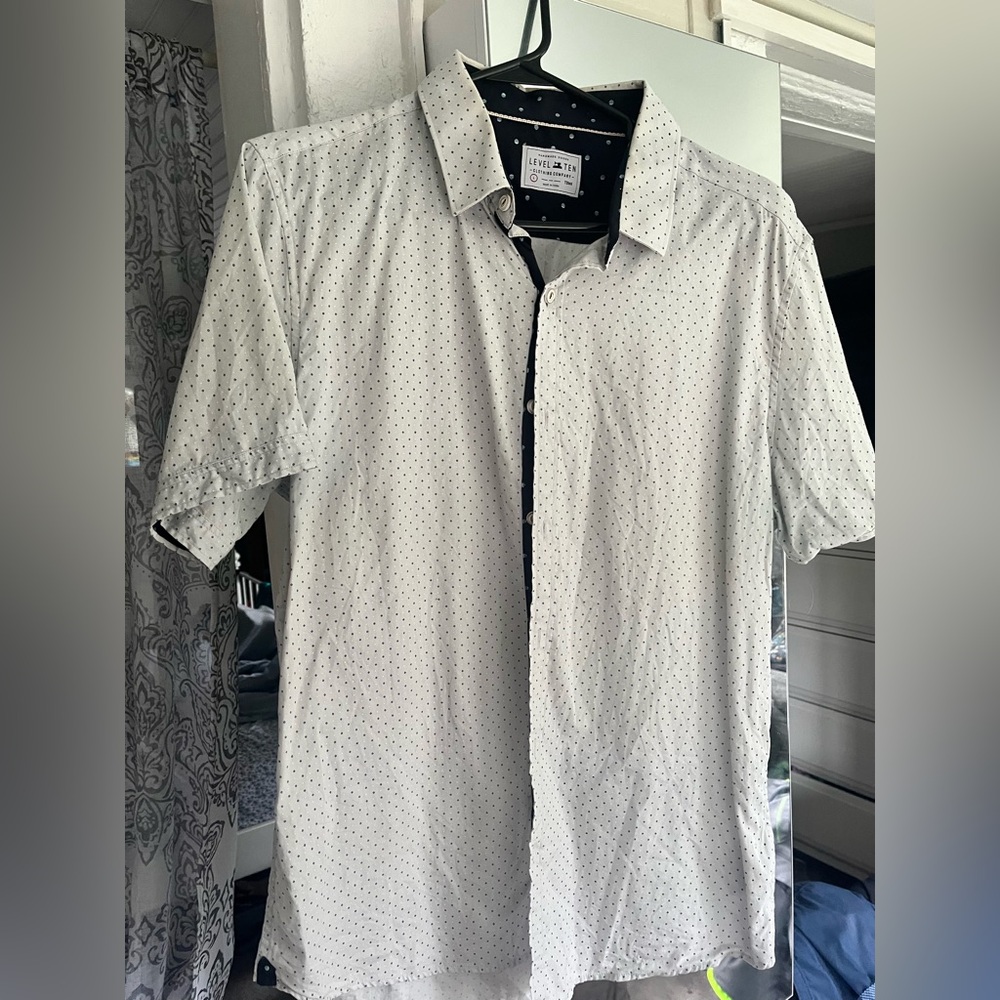 Gray and Navy dotted casual men’s short sleeve button down